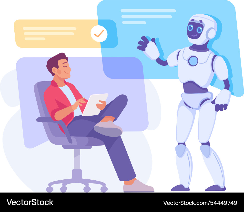 Robot interact with man as smart android assistant Vector Image