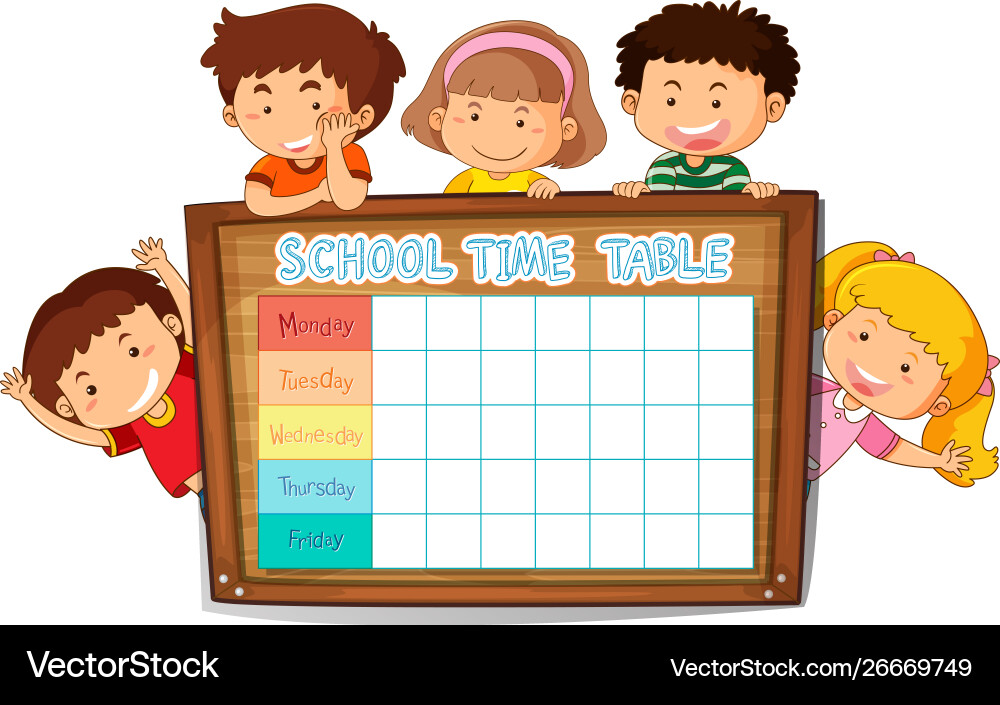 School Timetable with Children Characters Vector Image