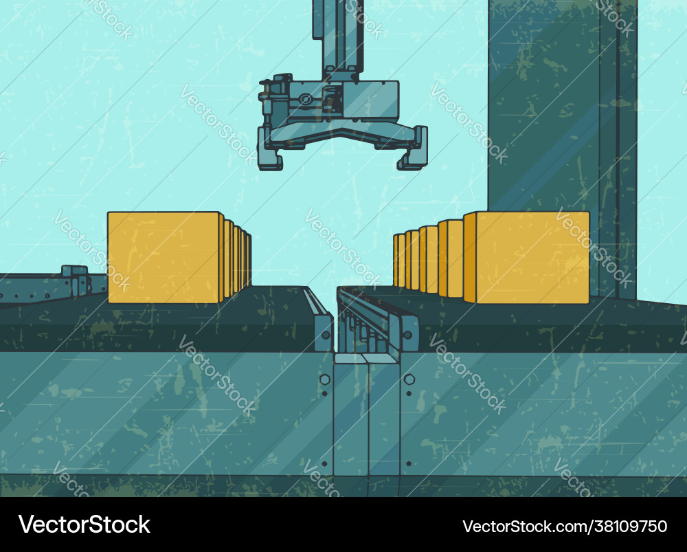 Automated conveyor line with robotic manipulator Automated conveyor line with robotic manipulator Vector Image