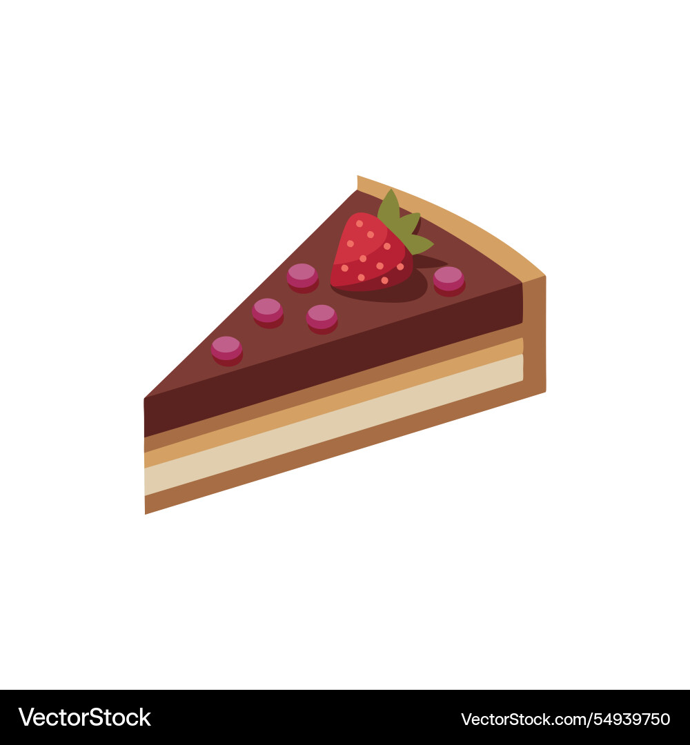 Chocolate berry cake slice isolated flat on white Vector Image