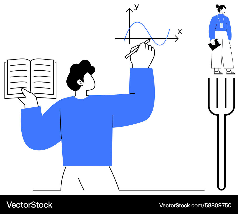 Exploring ideas with book and graph featuring Vector Image