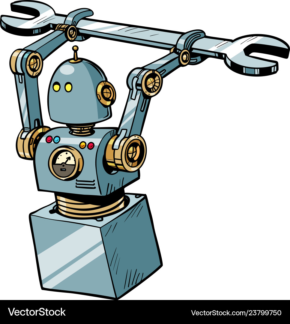 Retro Robot with Wrench vector image
