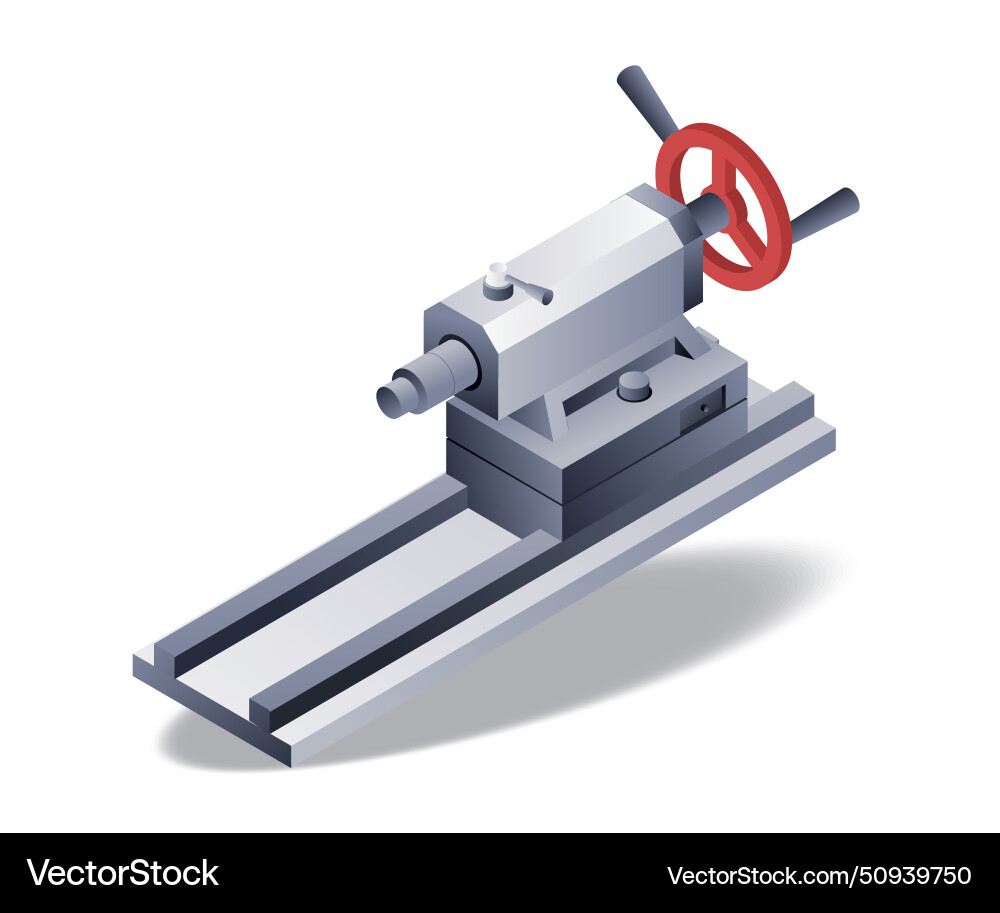 Tail stock manual lathe part flat isometric 3d vector image