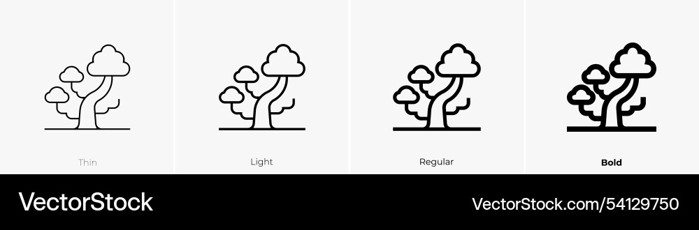 Tree icon thin light regular and bold style Tree icon thin light regular and bold style Vector Image
