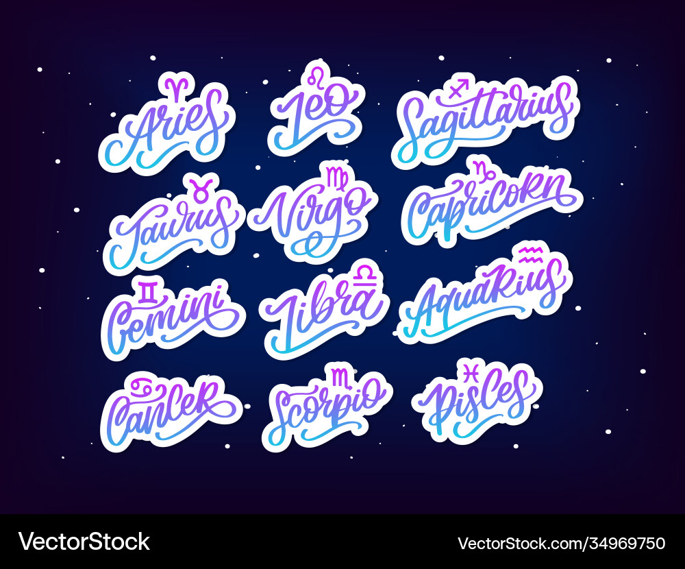 Zodiac lettering sign cartoon astrology text Zodiac lettering sign cartoon astrology text vector image
