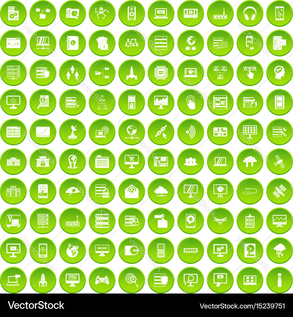 100 database and cloud icons set green circle vector image