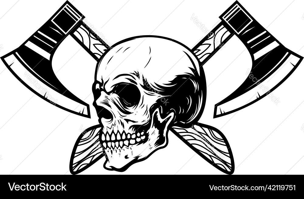 Crossed lumberjack axes with skull design element Crossed lumberjack axes with skull design element vector image