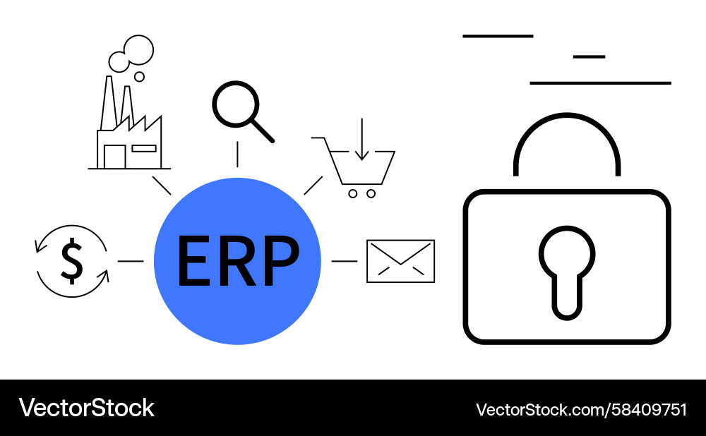 ERP System - Data Security & Workflow Vector Image