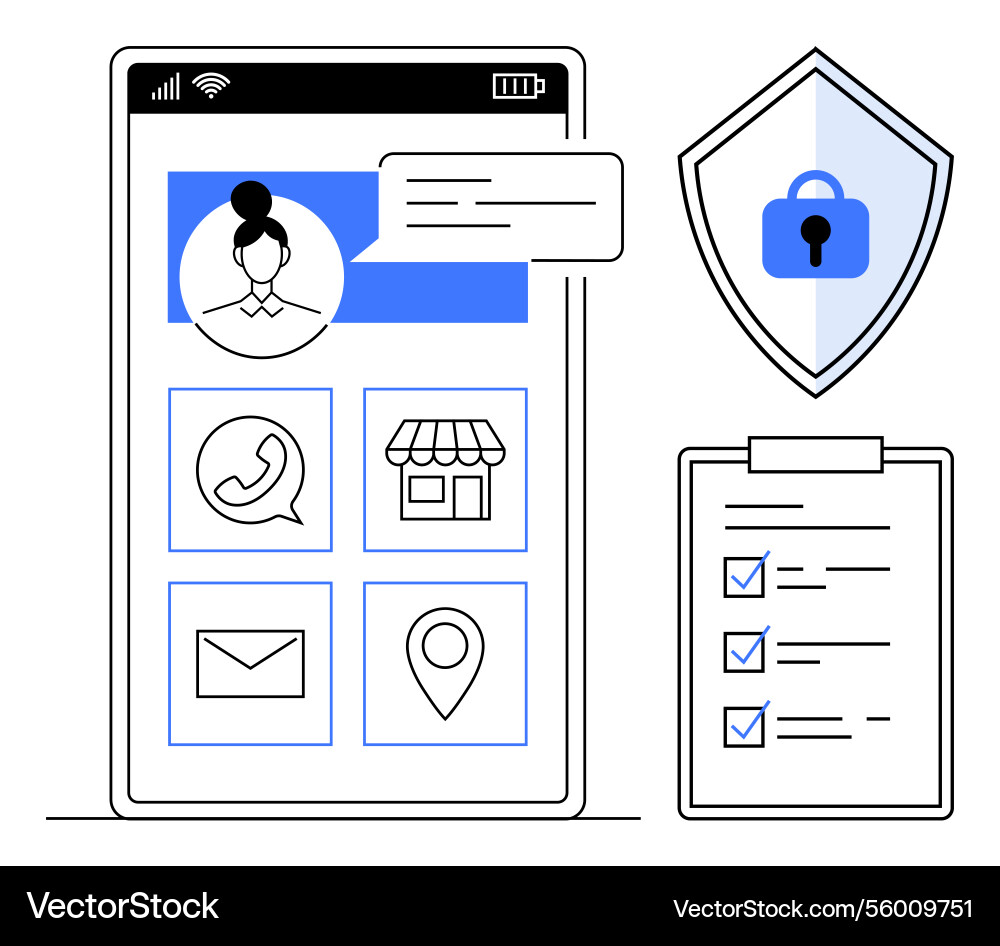 Mobile interface with chat icons security shield Mobile interface with chat icons security shield vector image