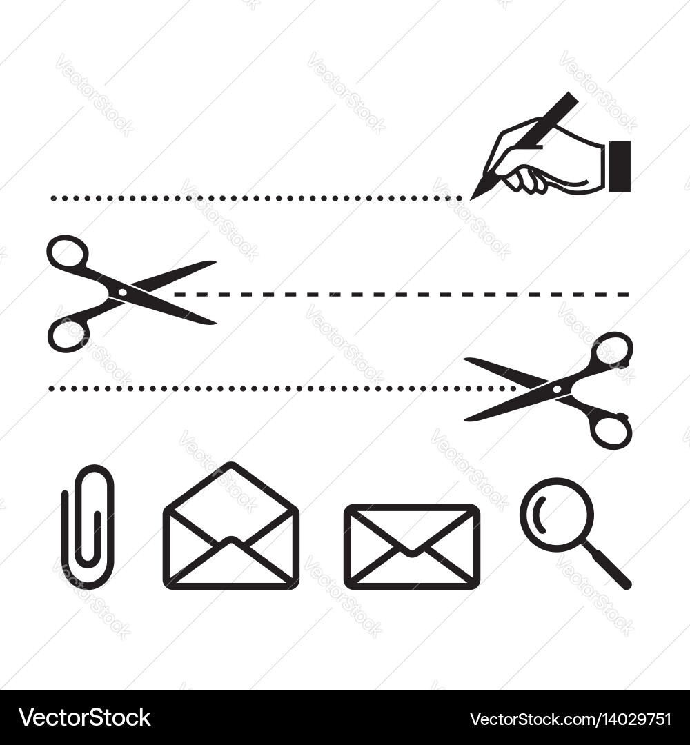 Scissors cut lines and icons for notebook Vector Image