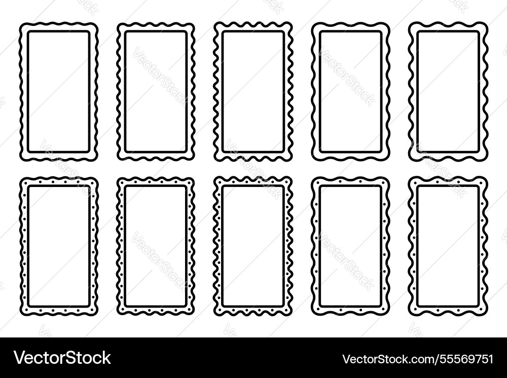 Set of rectangle frames with wavy edges vignettes Set of rectangle frames with wavy edges vignettes Vector Image