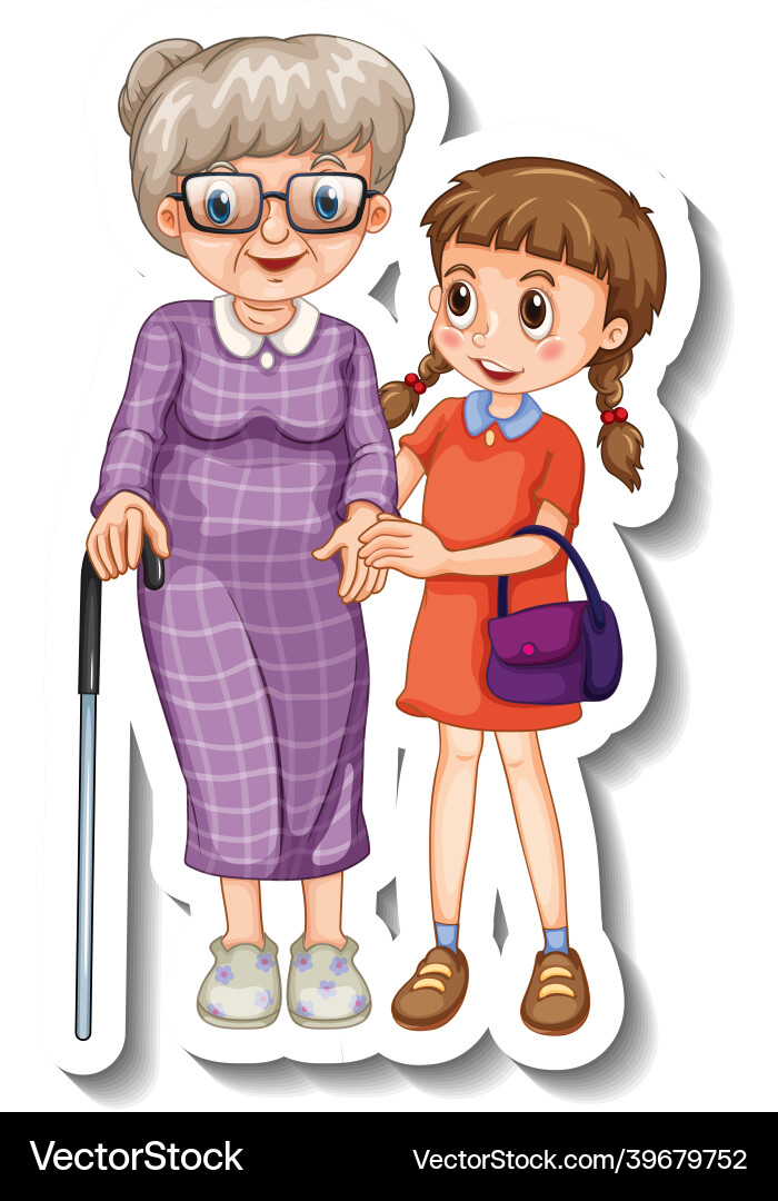 A sticker template with grandmother and her A sticker template with grandmother and her vector image
