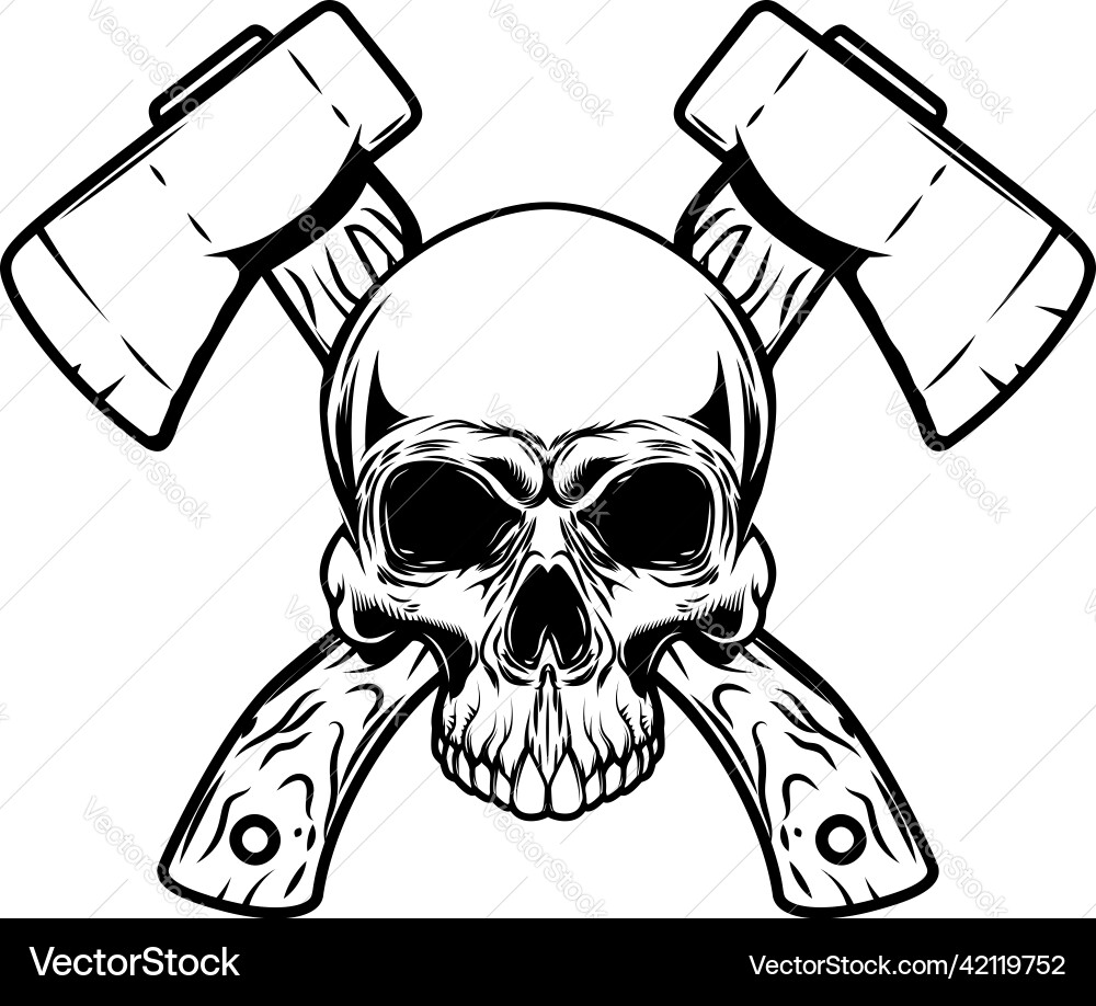 Crossed lumberjack axes with skull design element vector image