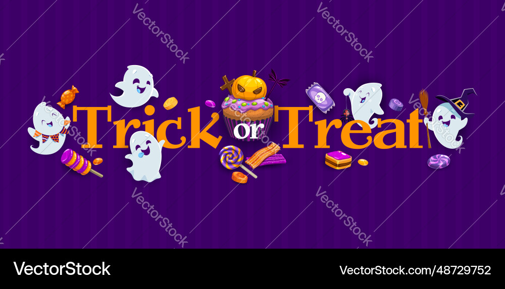 Halloween kawaii Geister auf Trick oder behandeln Banner Halloween kawaii Geister auf Trick oder behandeln Banner vektorbild