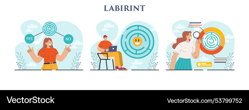 Labyrinth concept set decision-making or problem Labyrinth concept set decision-making or problem vector image