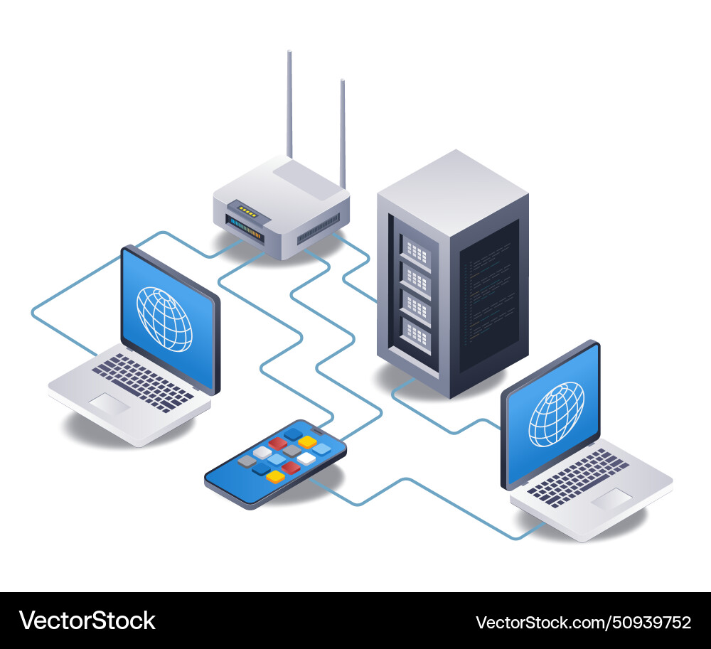 Tathering system for computer network server Tathering system for computer network server vector image