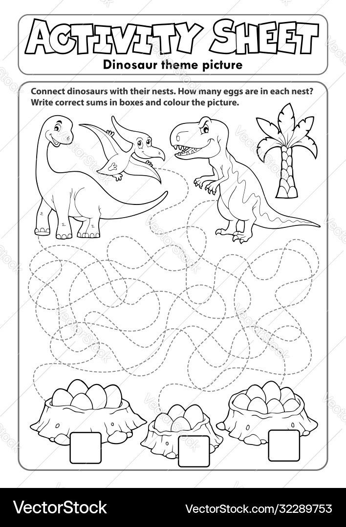 Activity sheet dinosaur theme 1 Activity sheet dinosaur theme 1 vector image
