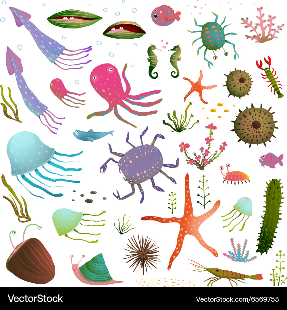 Cute Marine Animals - Underwater Cartoon vector image