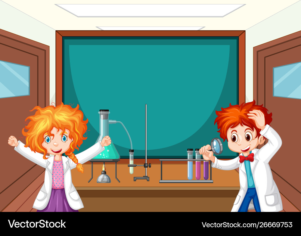 Student in science classroom working with tools Student in science classroom working with tools vector image