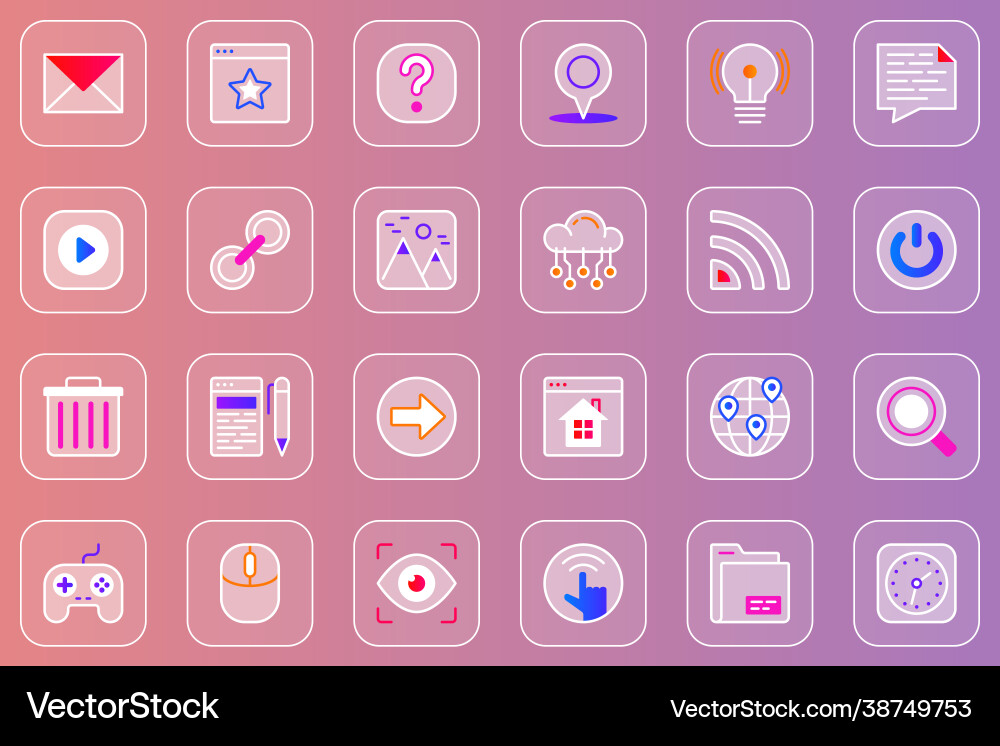 Website ui web glassmorphic icons set pack Website ui web glassmorphic icons set pack Vector Image