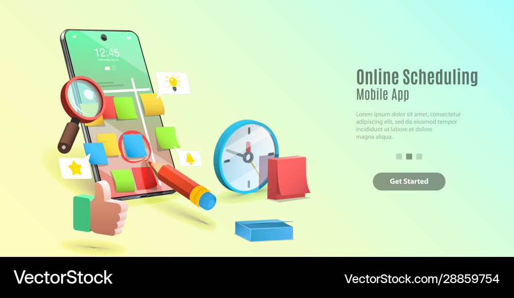 Concept mobile scheduling app time management Concept mobile scheduling app time management vector image