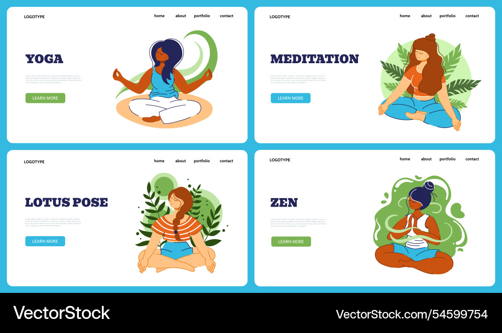 Glückliche spirituelle Frau Yoga Landing Seite Mädchen Glückliche spirituelle Frau Yoga Landing Seite Mädchen vektorbild
