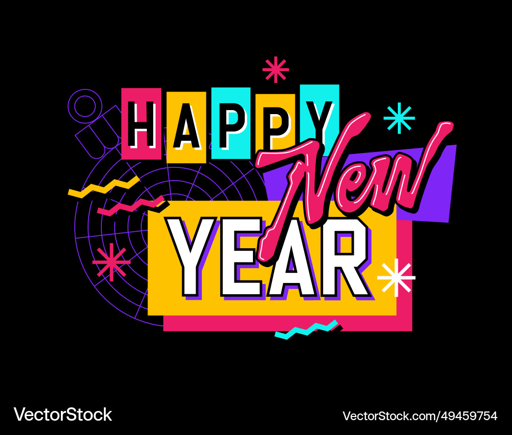 Happy new year hand-drawn lettering of festive Happy new year hand-drawn lettering of festive vector image