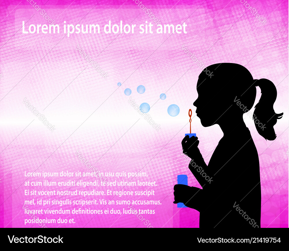 Little girl blowing soap bubbles over abstract Little girl blowing soap bubbles over abstract vector image