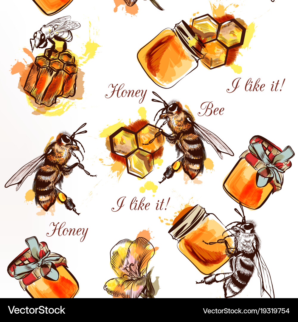 Seamless pattern with bees honey and comb vector image