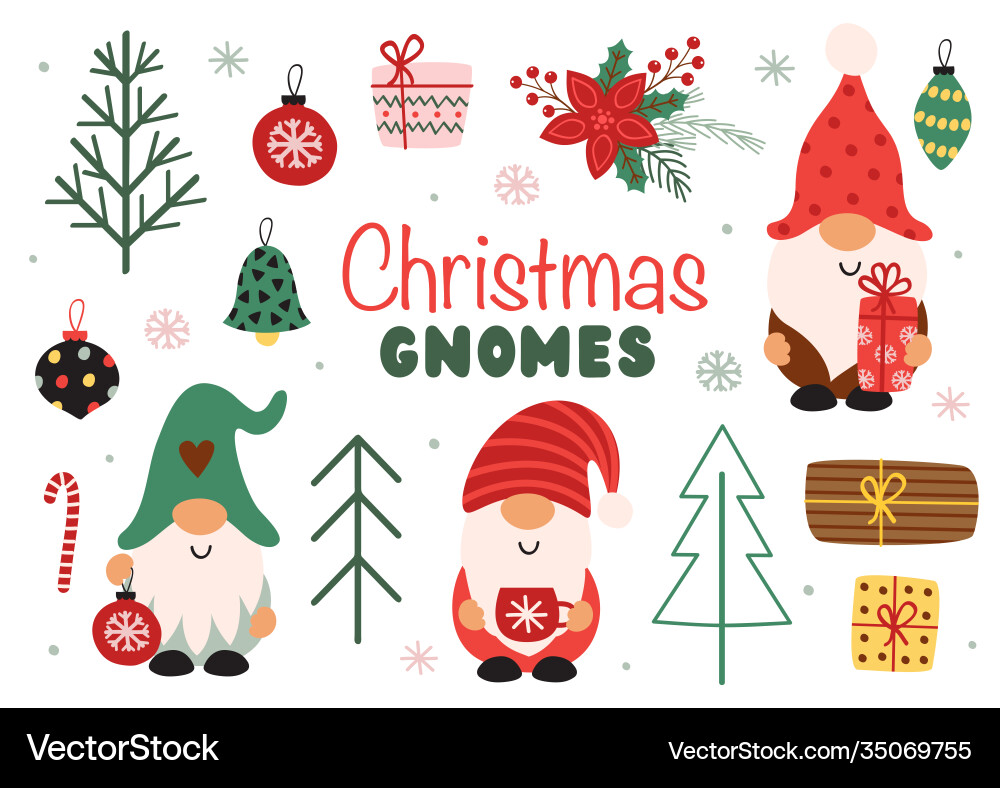 Cute Christmas Gnomes Set Vector Image