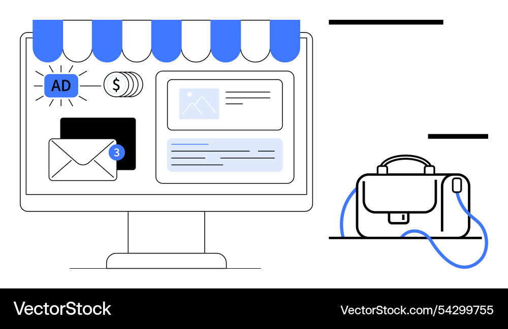 Desktop display with email notification next Desktop display with email notification next Vector Image