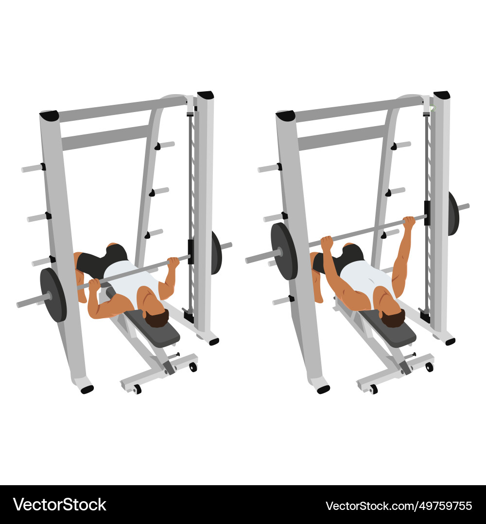 Man doing smith machine bench press exercise Man doing smith machine bench press exercise vector image