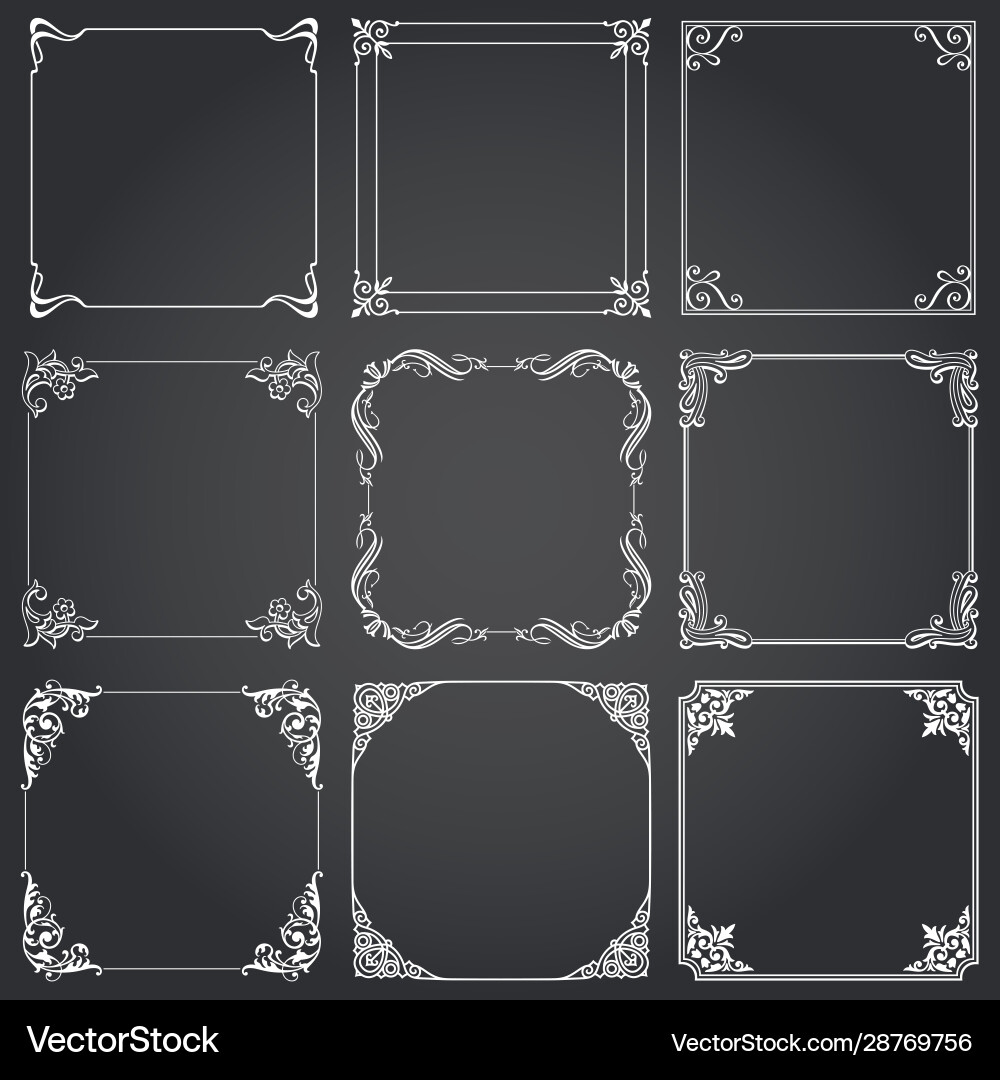 Frames and borders square decorative set Vector Image