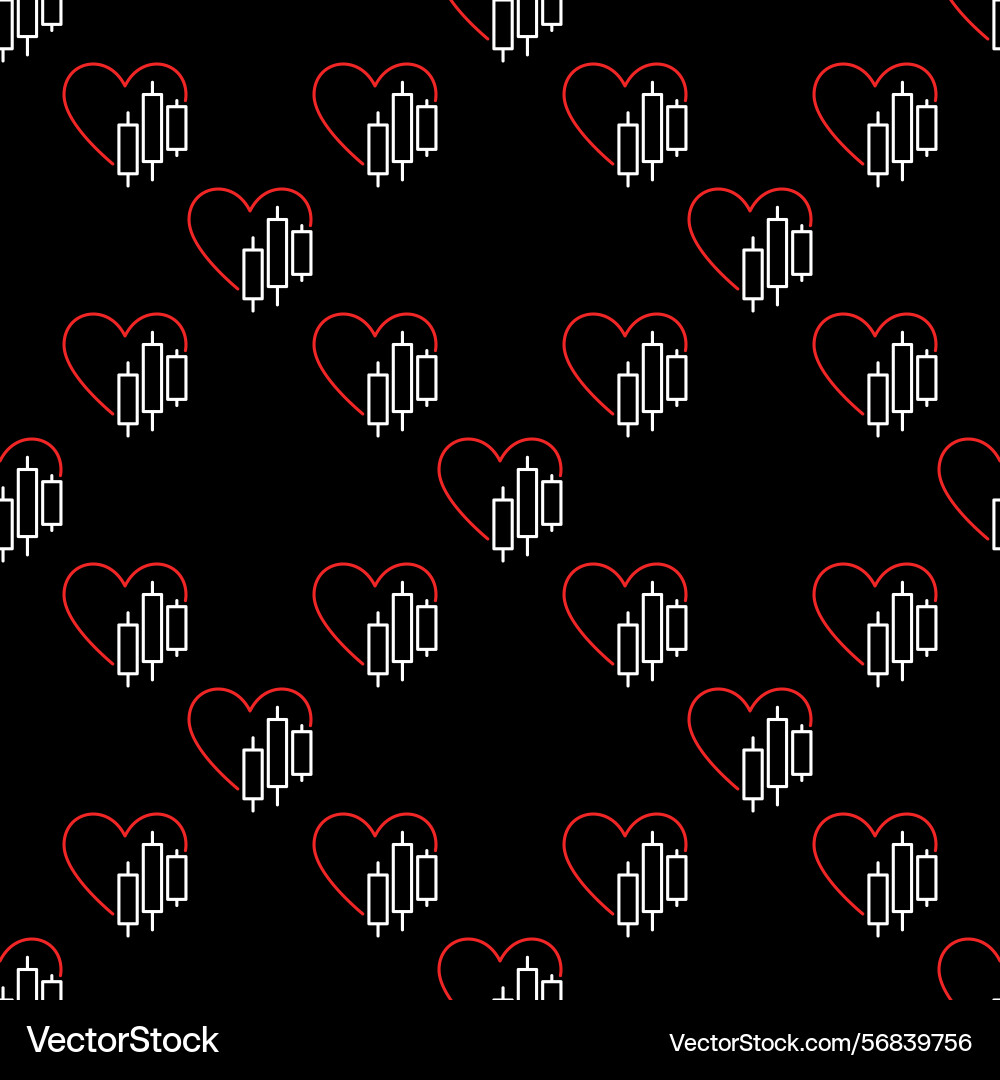 Heart and chart thin line minimal seamless pattern vector image