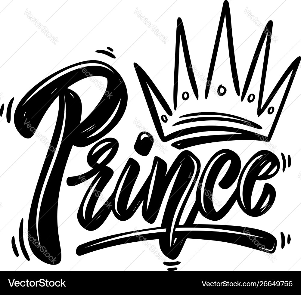 Prince lettering phrase with crown on white vector image