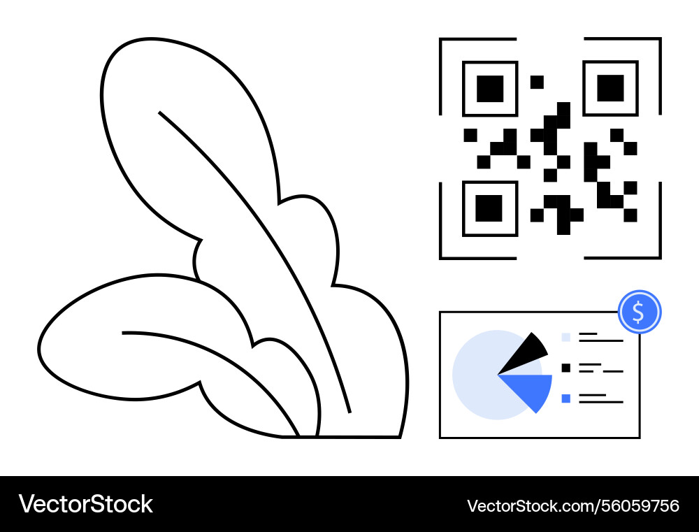 Qr code with financial data and leaf symbolizing Vector Image