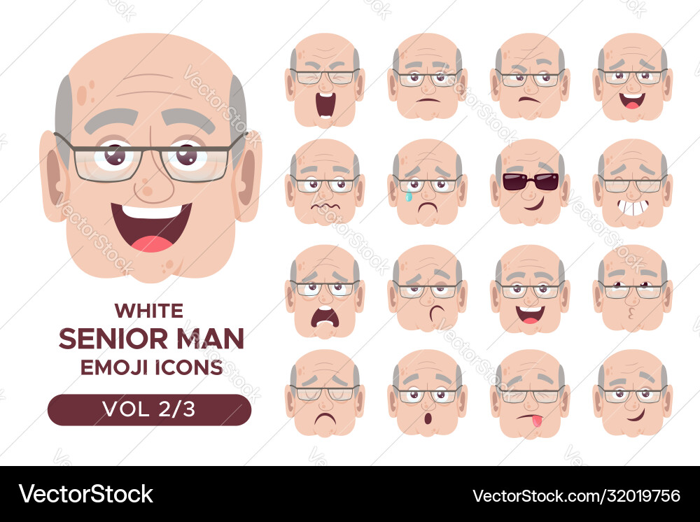 White senior man emoji icon set 2 3 White senior man emoji icon set 2 3 vektorbild