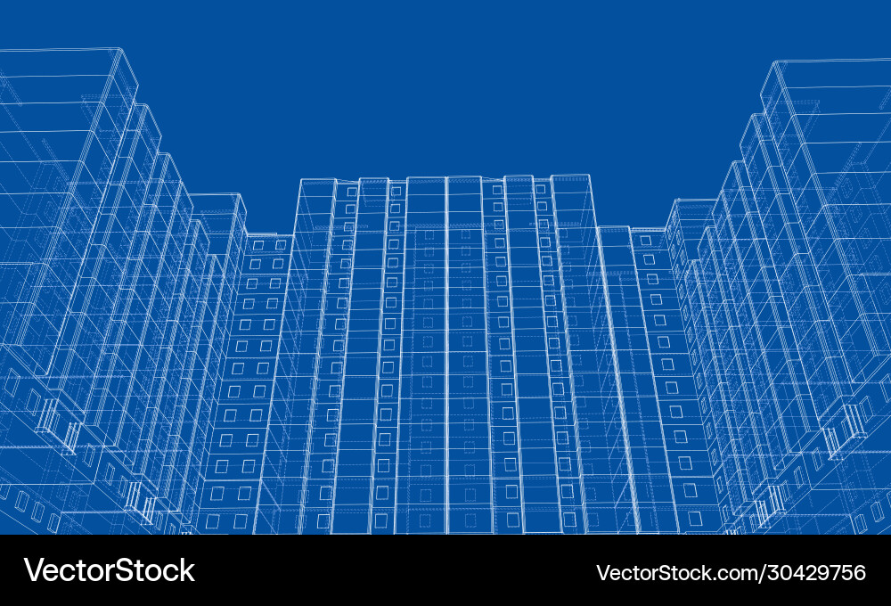 Wire-frame model a multi-storey building Vector Image