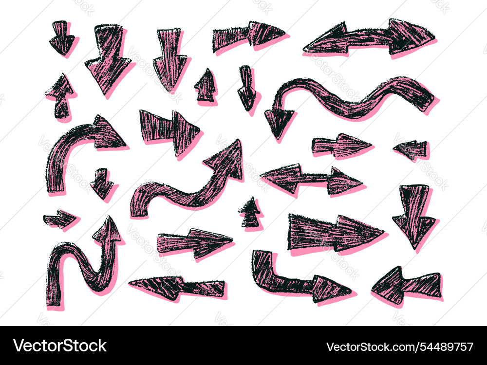 Arrow set crayon drawing direction pointers Vector Image