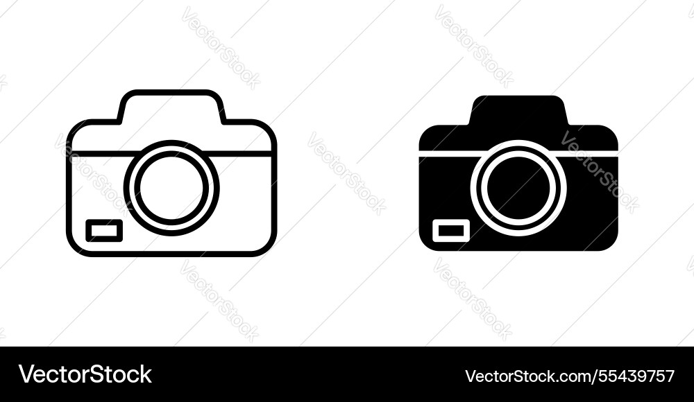 Camera icons stroke line and black solid Camera icons stroke line and black solid vector image