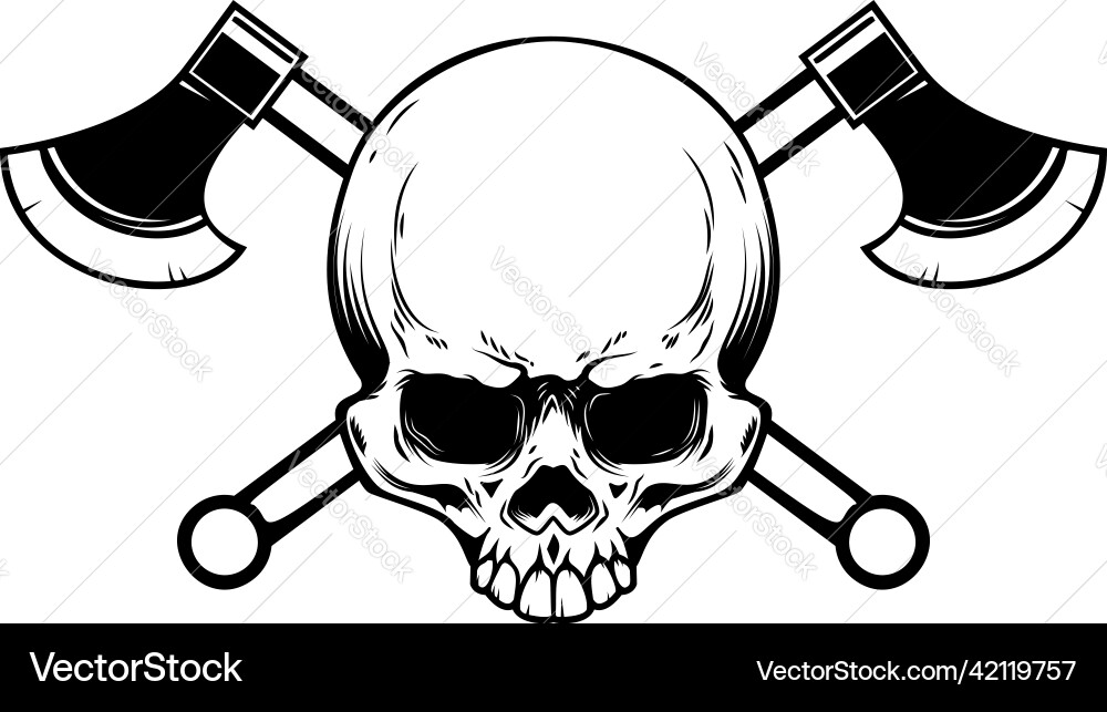 Crossed lumberjack axes with skull design element Crossed lumberjack axes with skull design element vector image
