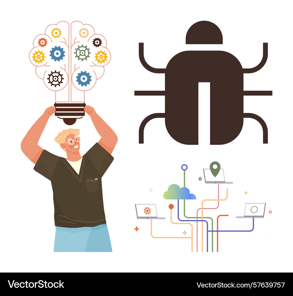 Developer brainstorming solutions for a software Developer brainstorming solutions for a software vector image