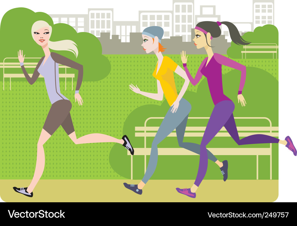 Girls Running in Park vector image