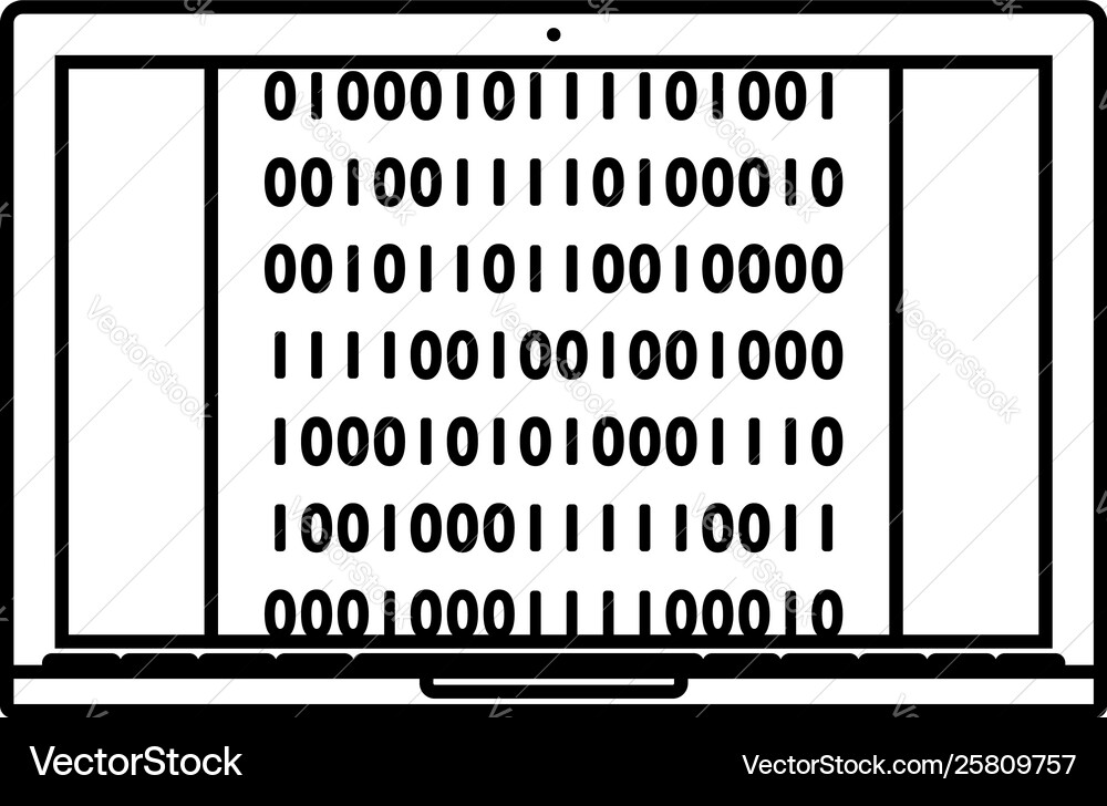 Laptop with binary code icon vector image