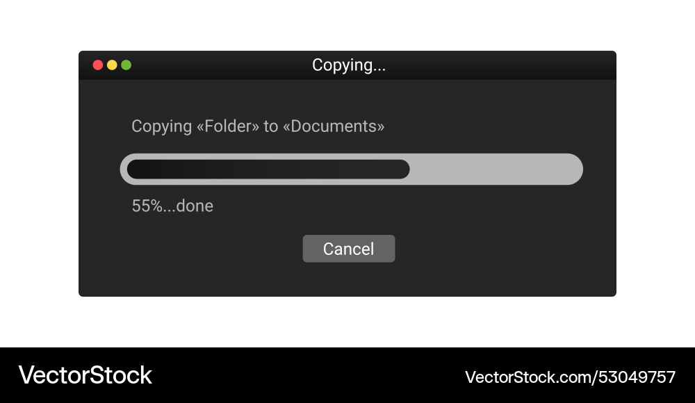 Modern window with copying files in dark color vector image