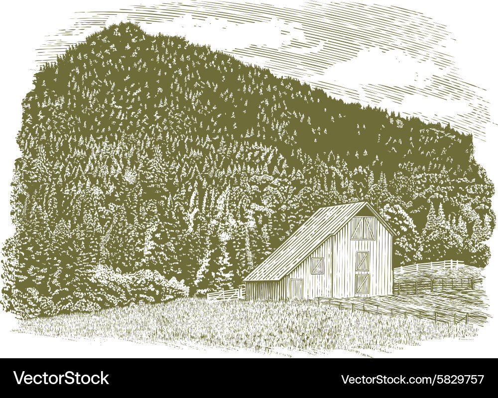 Rustic Idaho Barn Landscape Vector Image