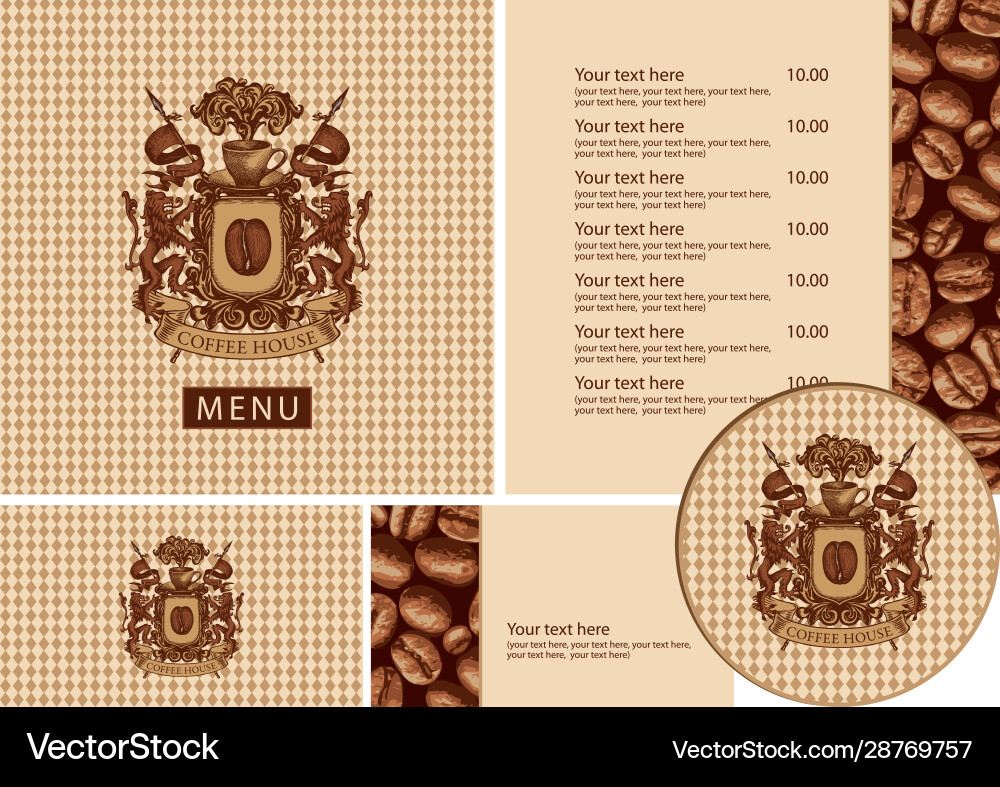 Set Designelemente für Kaffeehaus mit Menü Set Designelemente für Kaffeehaus mit Menü vektorbild