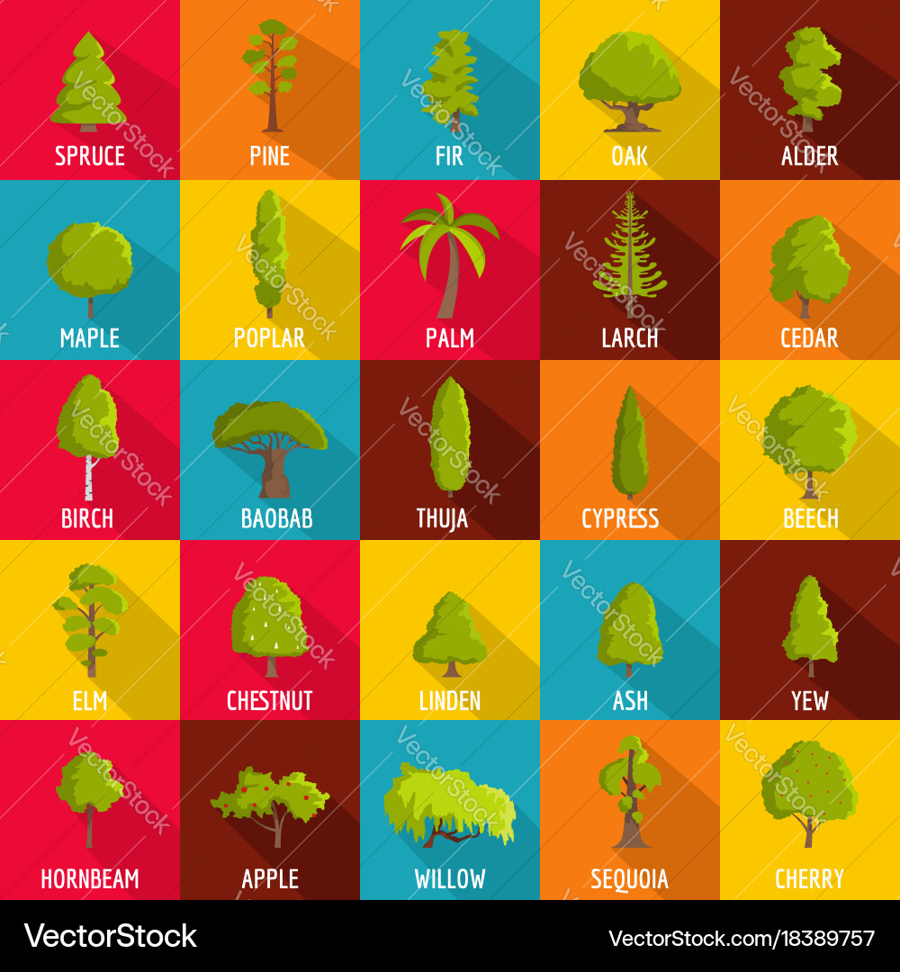 Tree icons set flat style vector image
