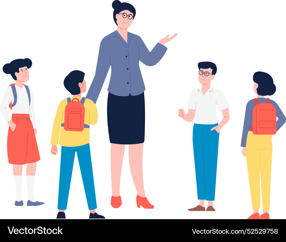 Female teacher and kids excursion tour woman Female teacher and kids excursion tour woman vector image