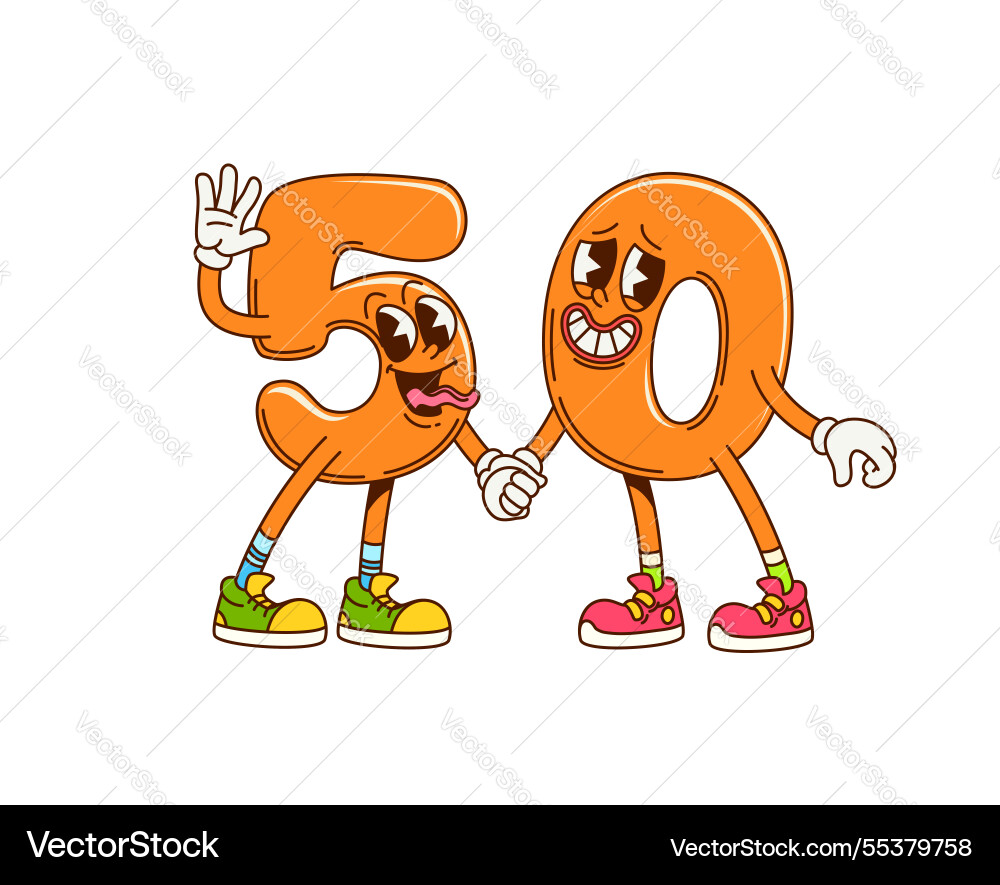 Groovy fifty math number cheerful characters Groovy fifty math number cheerful characters vector image
